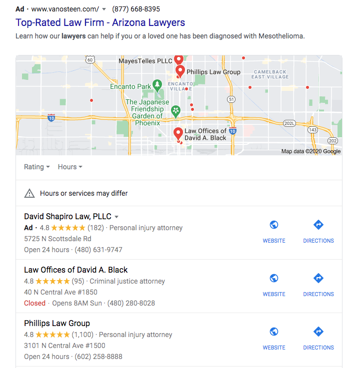 Example of Local Search results for city pages for local SEO